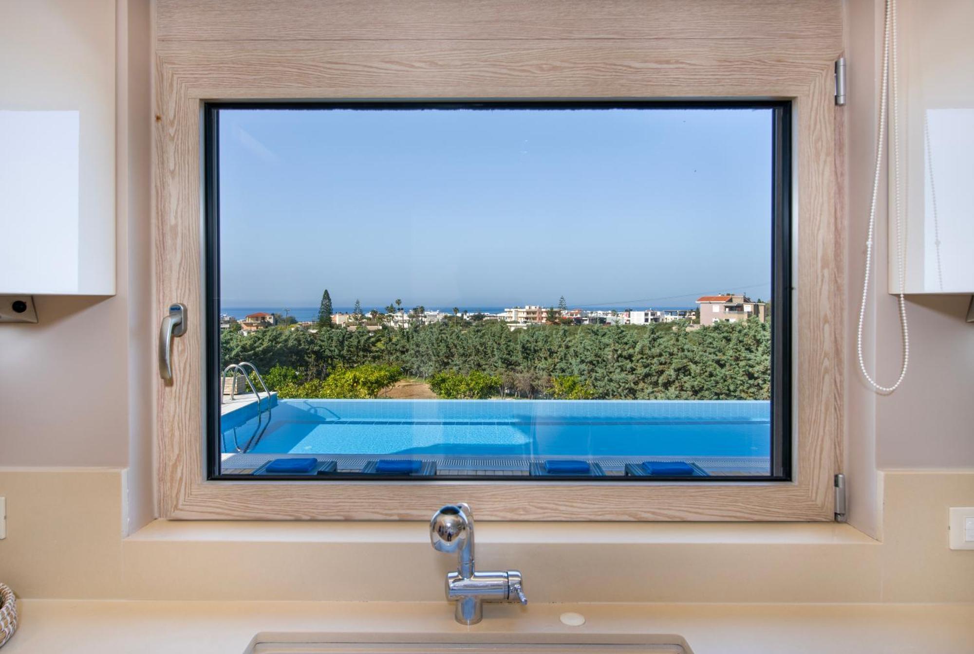 Four Seasons Private Villa - Seaview - Big Heated Pool - Gym - Sport Activities Gouves Bagian luar foto