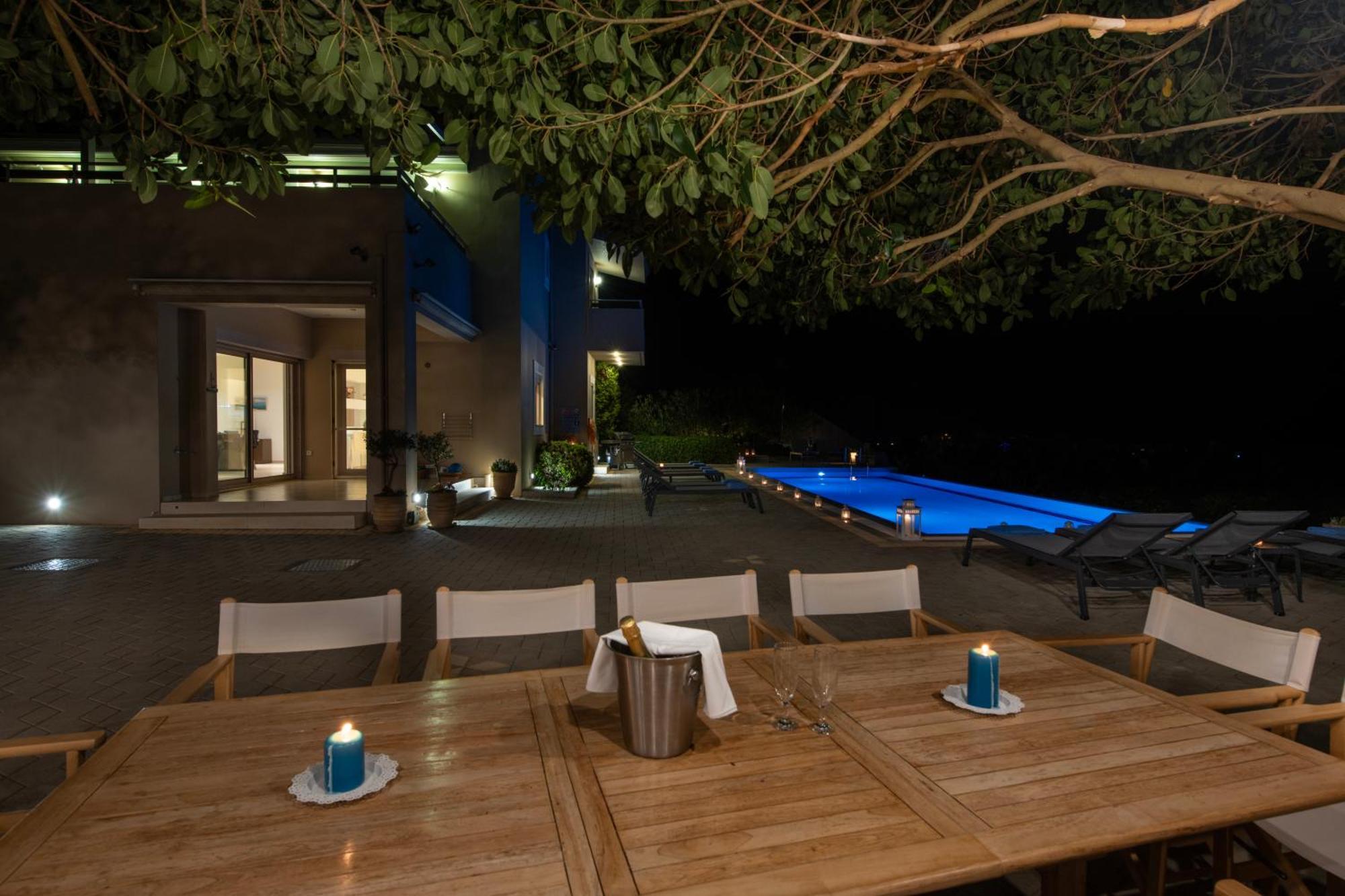 Four Seasons Private Villa - Seaview - Big Heated Pool - Gym - Sport Activities Gouves Bagian luar foto