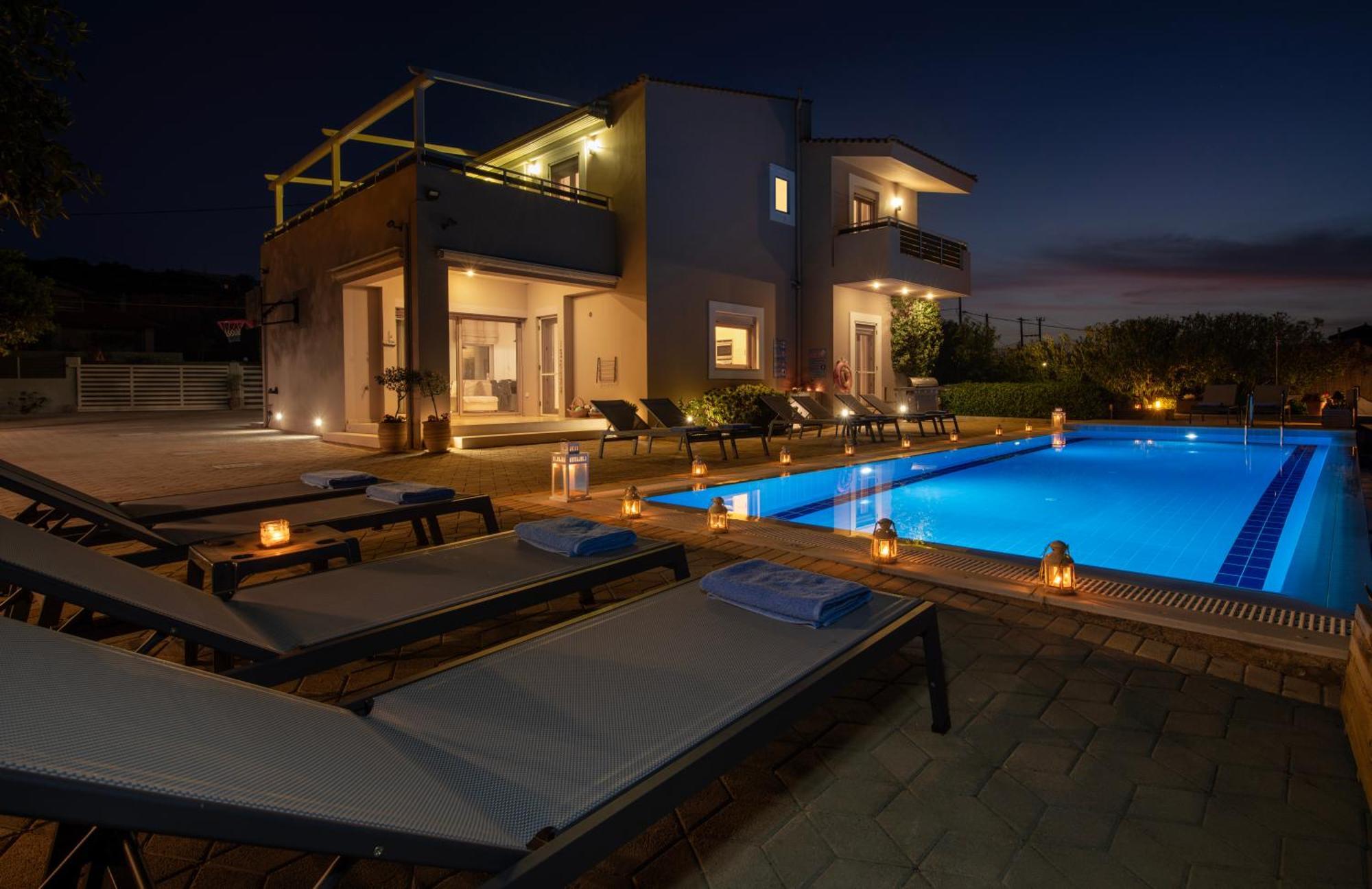 Four Seasons Private Villa - Seaview - Big Heated Pool - Gym - Sport Activities Gouves Bagian luar foto