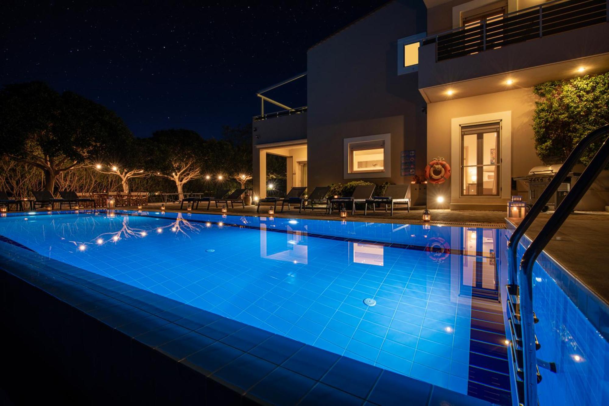 Four Seasons Private Villa - Seaview - Big Heated Pool - Gym - Sport Activities Gouves Bagian luar foto